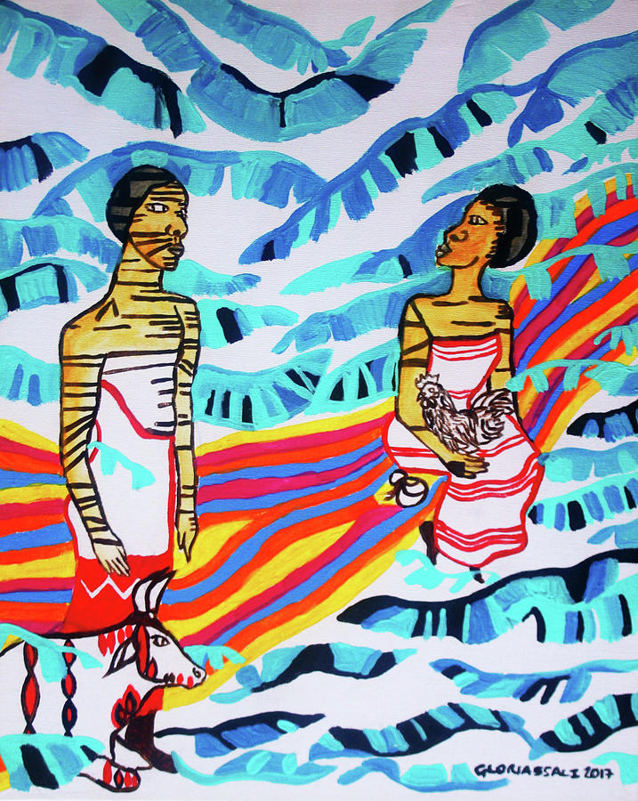 Kintu and Nambi a Ugandan Folktale #9 Painting by Gloria Ssali