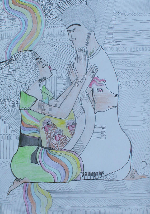 Kintu and Nambi  Folktale #9 Painting by Gloria Ssali