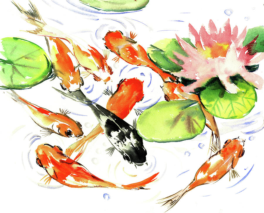 9 Koi Fish Painting by Suren Nersisyan