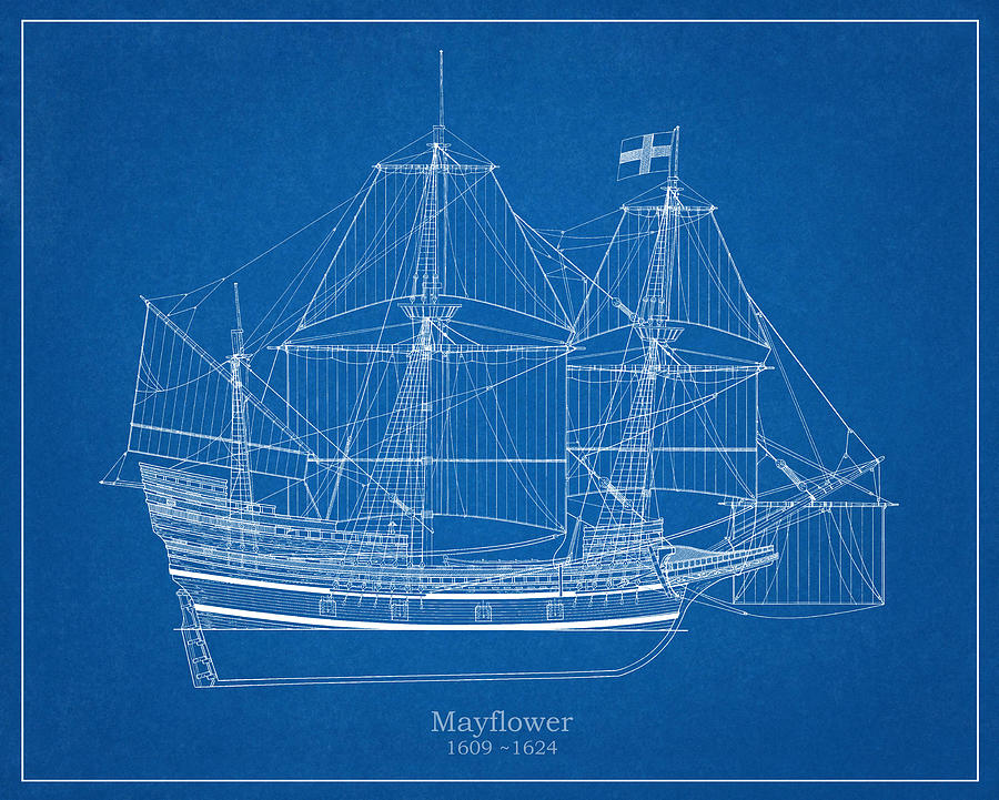 Mayflower ship plans Drawing by StockPhotosArt Com.