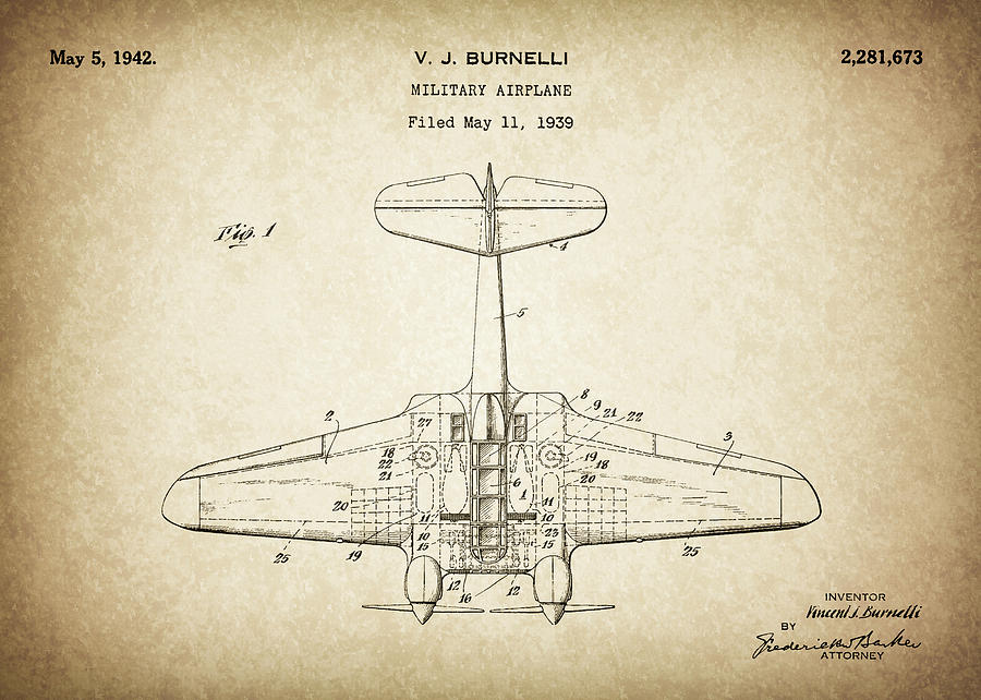 Military Airplane - Patent Drawing for the 1939 V. J. Burnelli Military ...