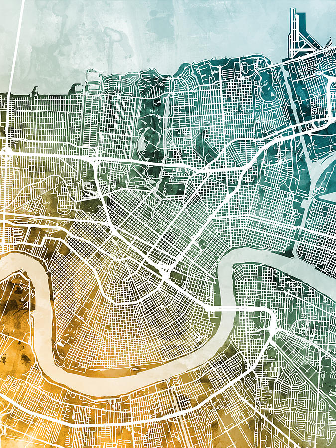 New Orleans Digital Art - New Orleans Street Map #9 by Michael Tompsett
