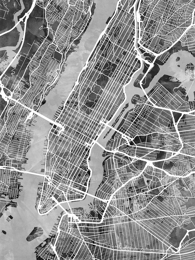 New York Map Digital Art - New York City Street Map #9 by Michael Tompsett