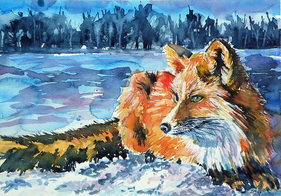 Red fox #8 Painting by Kovacs Anna Brigitta