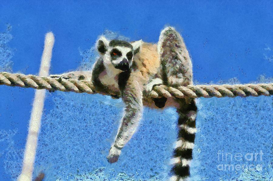 Mammal Painting - Ring Tailed Lemur #6 by George Atsametakis