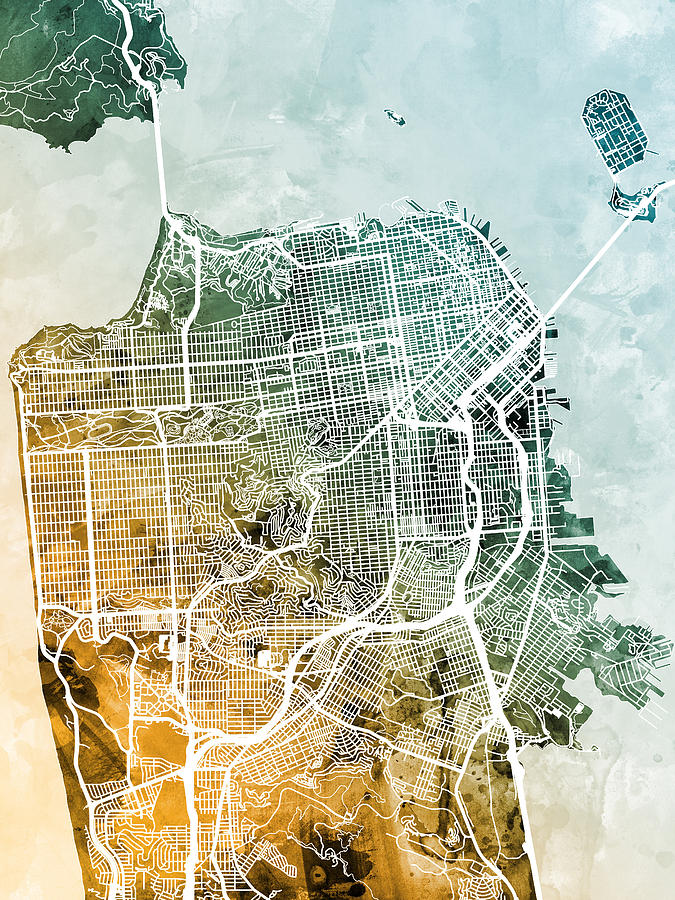 San Francisco City Street Map #9 Digital Art by Michael Tompsett