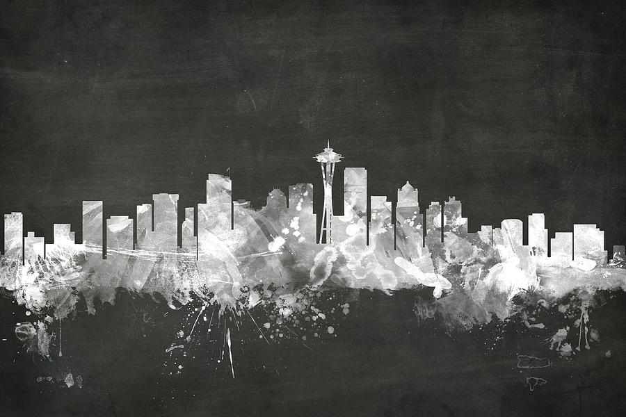 Seattle Digital Art - Seattle Washington Skyline #9 by Michael Tompsett