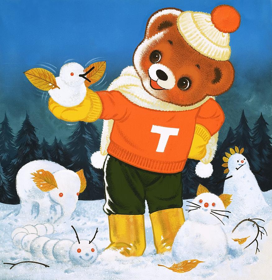 Winter Painting - Teddy Bear Christmas Card by William Francis Phillipps