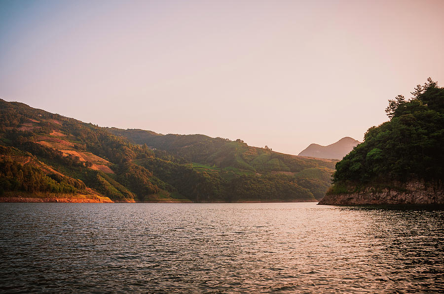 The mountains and lake scenery in sunset #9 Photograph by Carl Ning