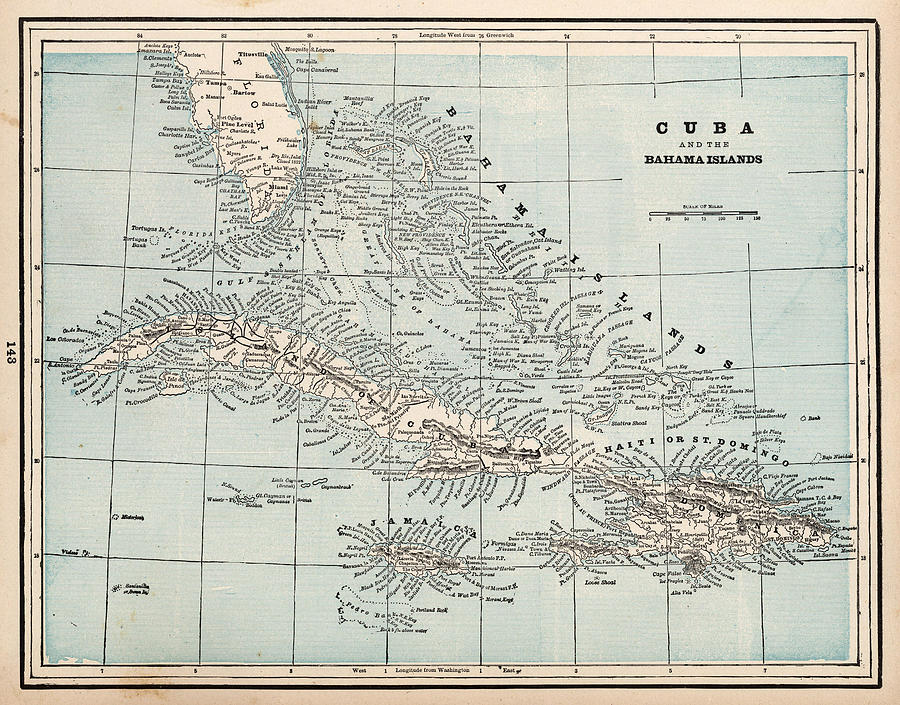 Vintage Map of The Caribbean Drawing by CartographyAssociates