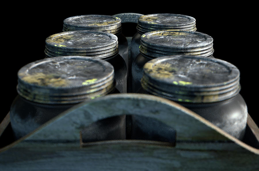 Vintage Digital Art - Whiskey Jars In A Crate #9 by Allan Swart