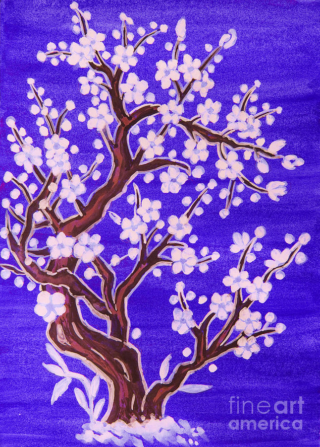 White tree in blossom, painting #9 Painting by Irina Afonskaya