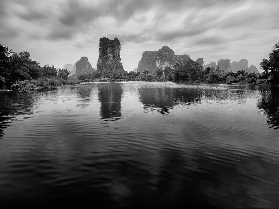 Yulong River drifting -ArtToPan- China Guilin scenery-Black and white photograph #9 Photograph by Artto Pan