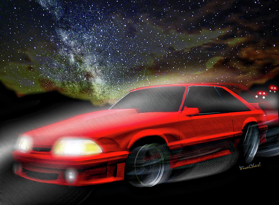 90 Ford Mustang GT 5.0 and The Midnight Chase Digital Art by Chas Sinklier