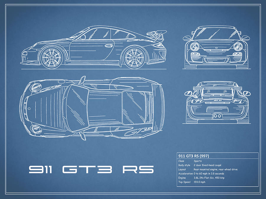 Car Photograph - 911 GT3 RS Blueprint by Mark Rogan