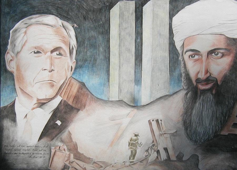 911 Tragedy Bush vs Bin Laden Drawing by Bennie Parker Fine Art America