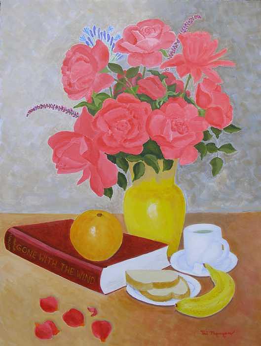 Roses Painting - Roses And Fruits No 6 by Thi Nguyen Roses Painting - Roses And Fruits No 6 by Thi Nguyen