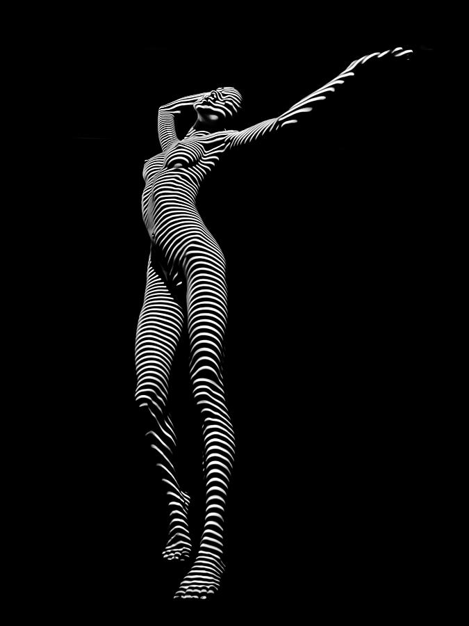 9705-DJA Zebra Woman Flow of Life Black White Striped Young Woman by Chris Maher Photograph by Chris Maher