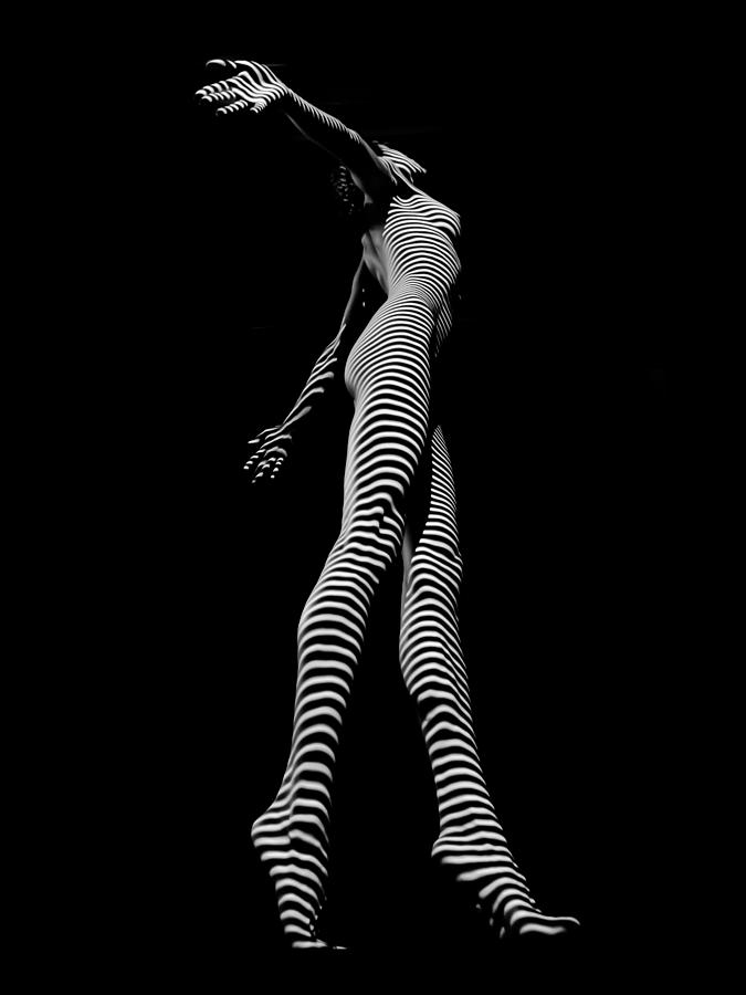 9825-DJA Black and White Zebra Striped Woman Unique Perspective Fine Art Photograph by Chris Maher Photograph by Chris Maher