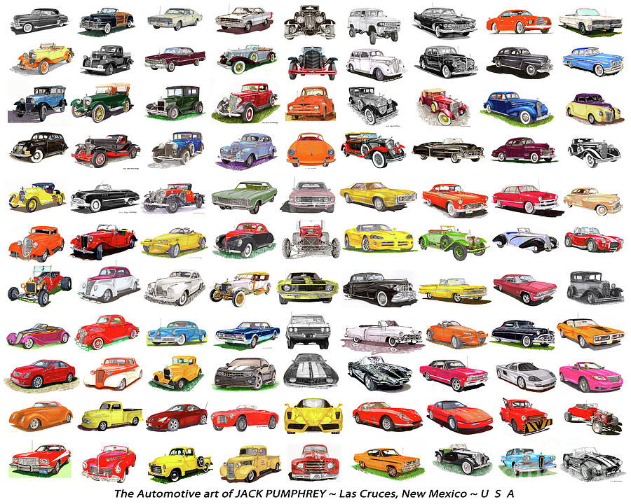 Old Cars Mixed Media - 99 Cars by Jack Pumphrey