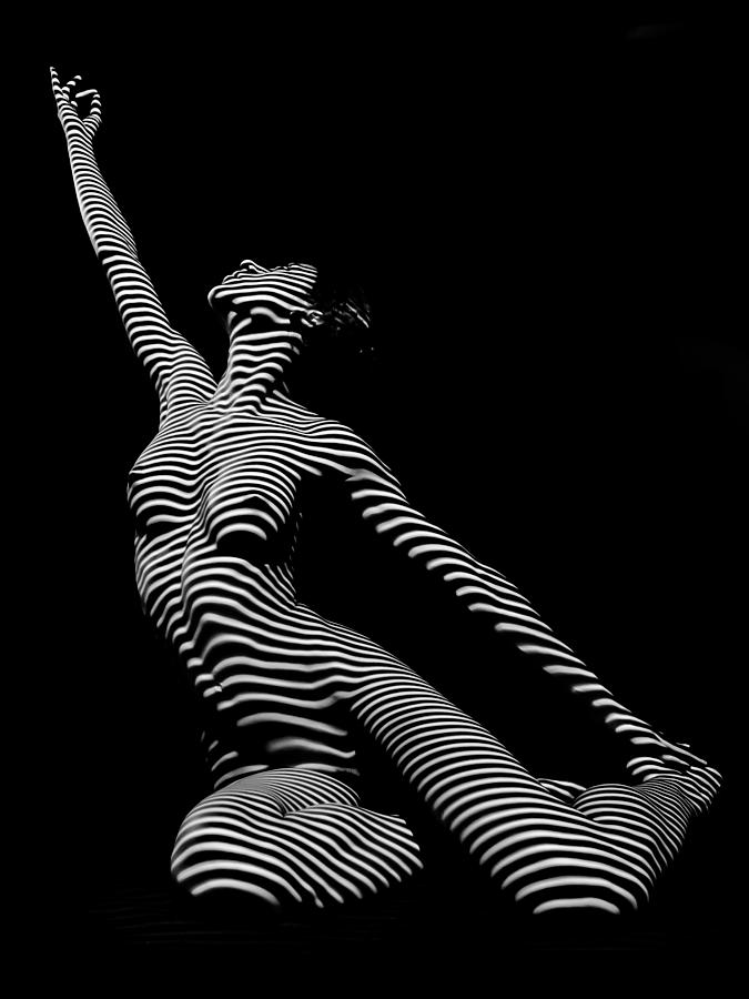 9970-DJA Zebra Striped Yoga Reaching Sensual Lines Black White Photograph Abstract by Chris Mahert Photograph by Chris Maher