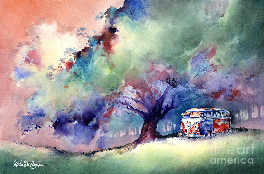 Tree Painting - A 23 Window VW Bus at Rest by Michael David Sorensen