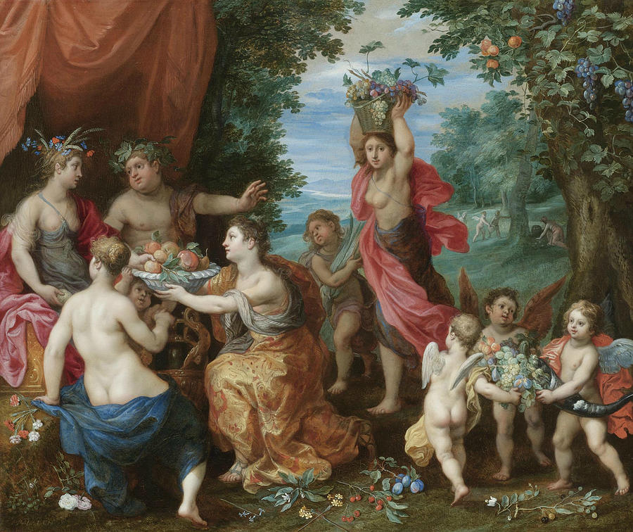 A Bacchanal With Ceres, Bacchus And Venus Painting by Hendrick van Balen