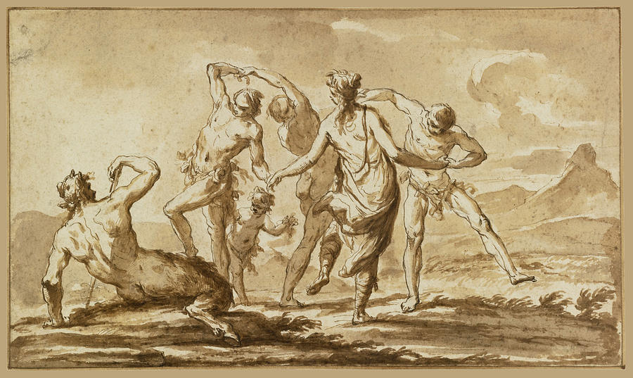 Greek Mythology Drawing - A Bacchanalian Dance a Satyr reclining in the Foreground by Gaetano Zompini