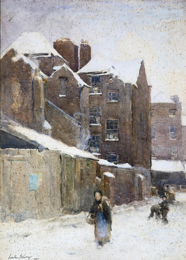 A Backstreet in the Snow Drawing by Walter Frederick Osborne