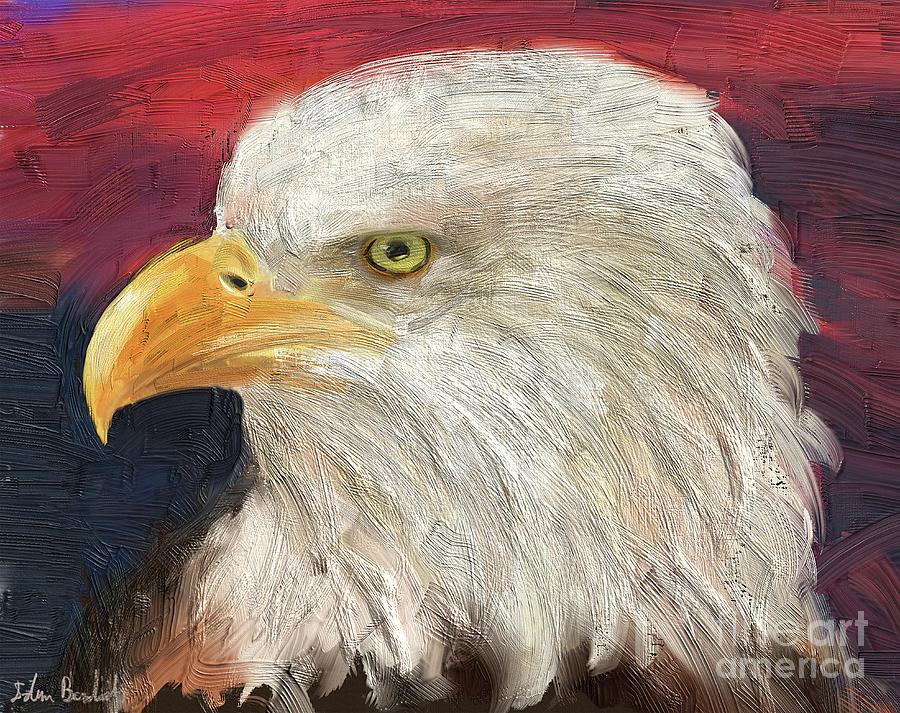 A Bald Eagle with Red and Blue Background Digital Art by Idan Badishi ...