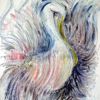 Gull Thrashing In The Oil Painting by Rosanne Licciardi