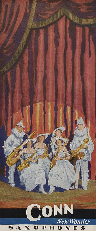 Music Painting - A Band On Stage Playing Charles Gerard Conn Saxophones by American School