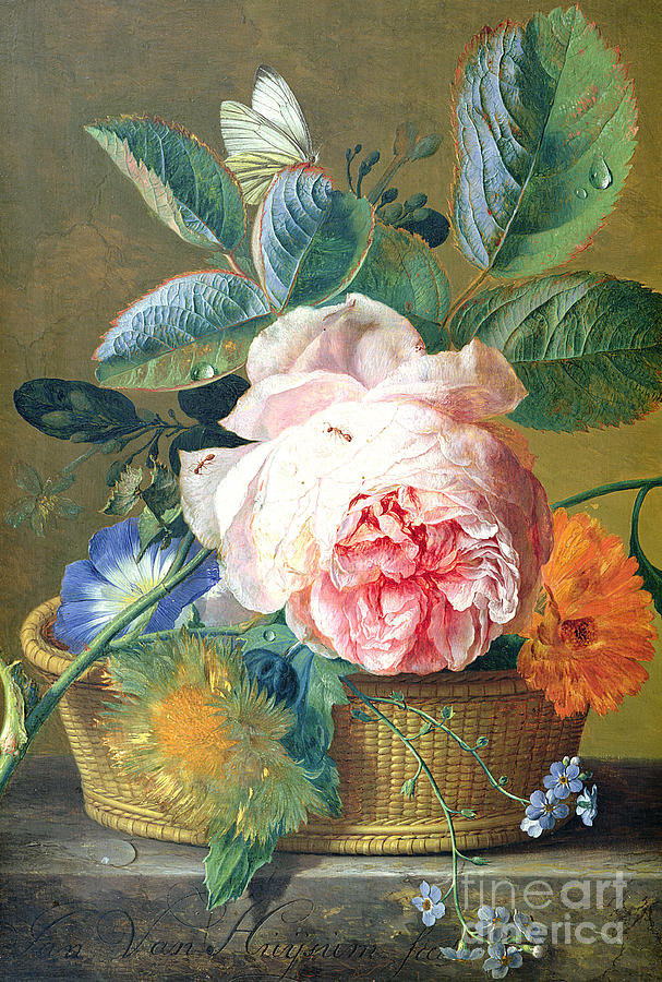 A Basket with Flowers Painting by Jan van Huysum