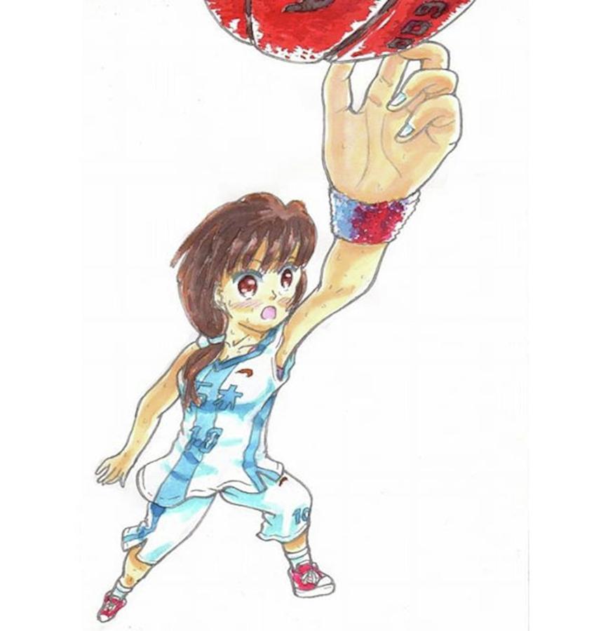 Sports Drawing - A basketball girl by Hisashi Saruta