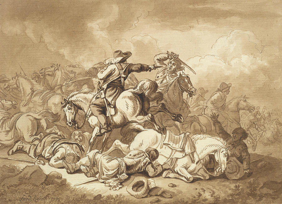 A Battle Scene Drawing by Ferdinand Kobell