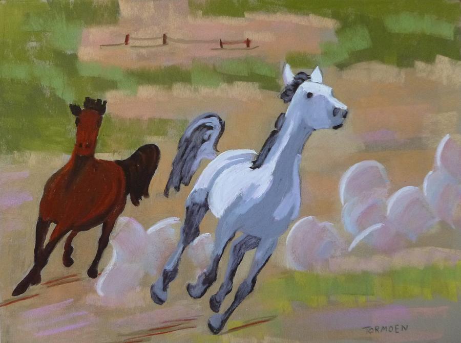Running Horses Painting - A Bay and a Grey by Susan Tormoen