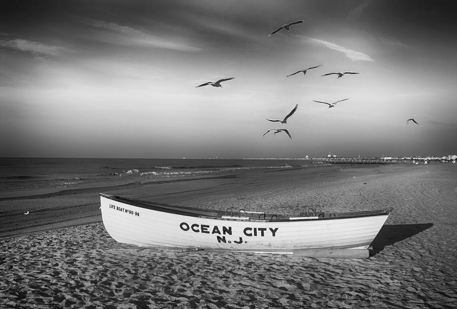 A Beach Scene In Black And White Photograph by James DeFazio