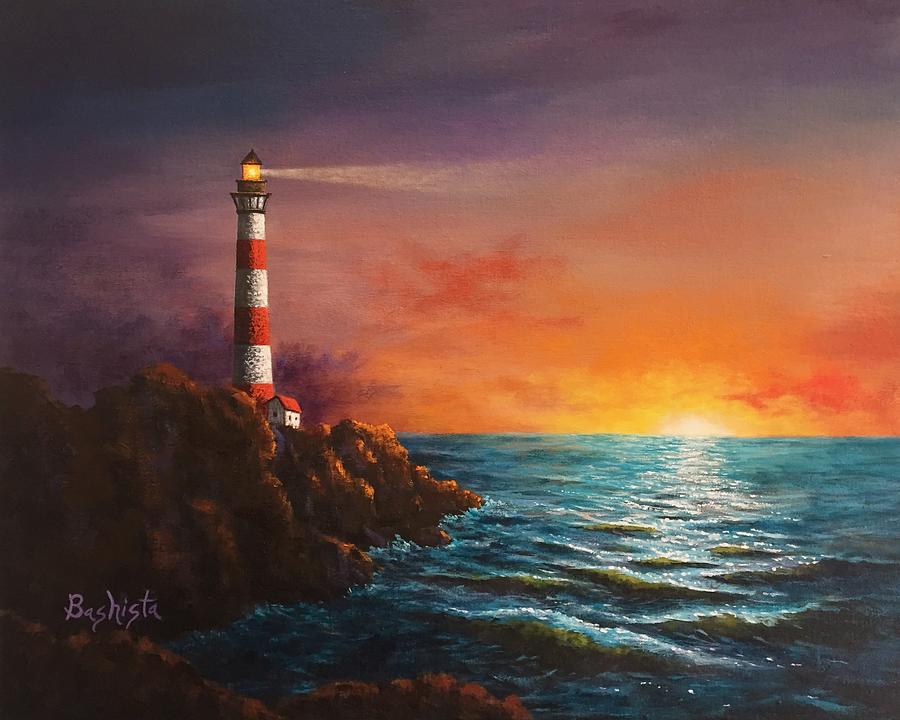 A Beacon At Sunset Painting by Christopher Bashista | Fine Art America