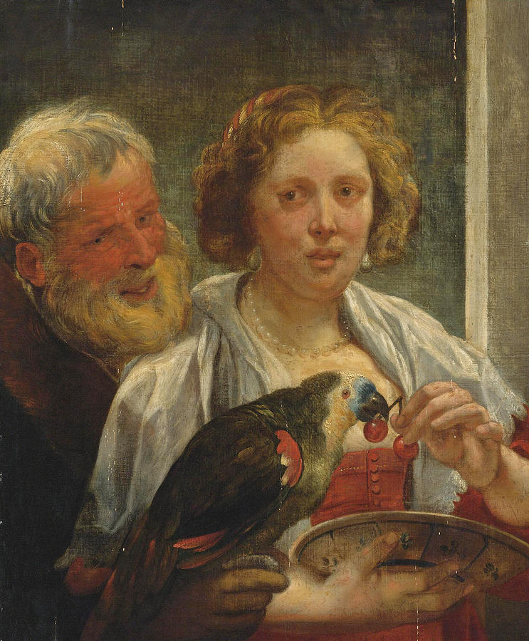 A Bearded Man and a Woman with a Parrot. Unrequited Love Painting by Jacob Jordaens