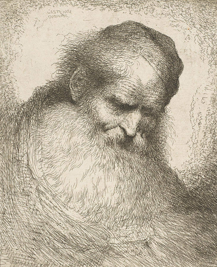 A bearded man wearing a cap looking down to the right Relief by Giovanni Benedetto Castiglione
