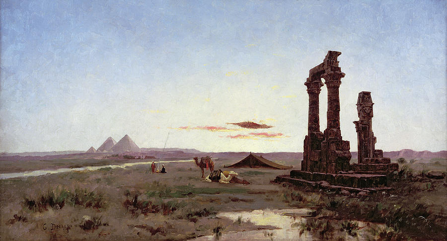 Desert Painting - A Bedouin Encampment by a Ruined Temple  by Alexandre Gabriel Decamps