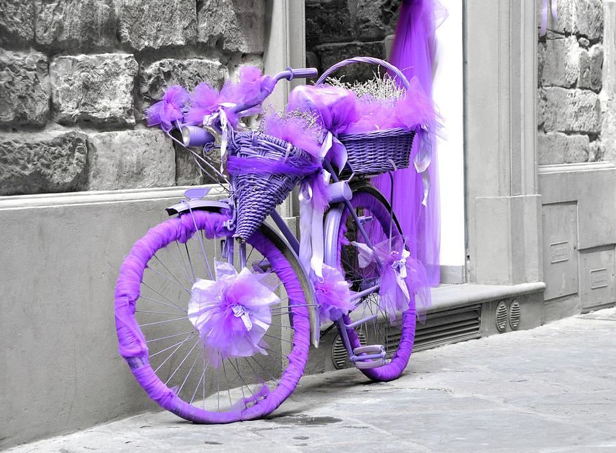 A bicycle wrapped in purple fabric Photograph by Dutourdumonde Photography