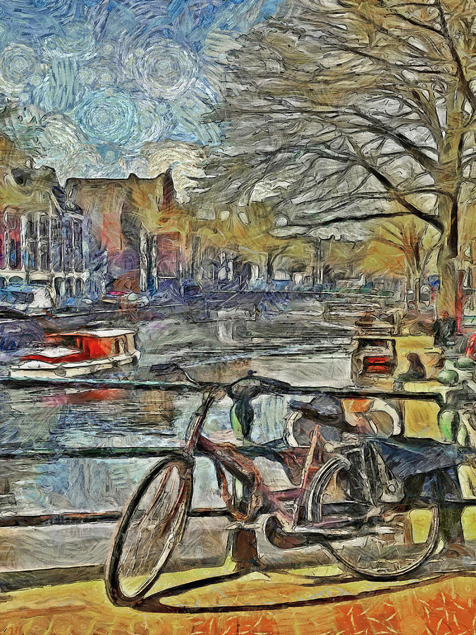 A Bike, a Boat, and a Canal Digital Art by Digital Photographic Arts