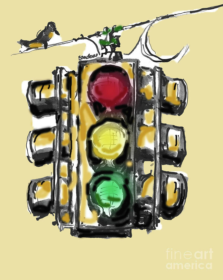 A Bird And Traffic Light Painting by Terry Banderas