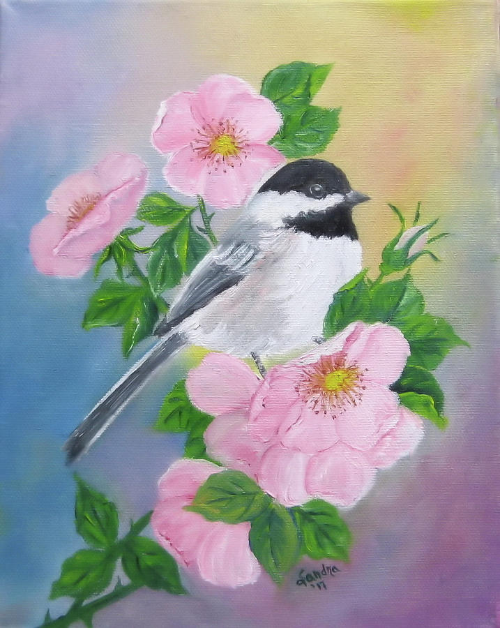 A Blackcapped Chickadee and Roses by Sandra Maddox A Blackcapped Chickadee and Roses by Sandra Maddox