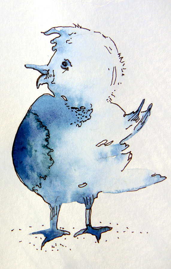 Chicken Painting - A Blue Bird Named Happy by Mindy Newman