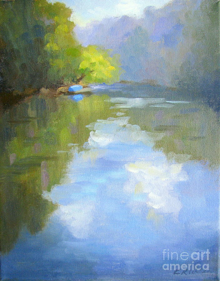 a Blue Boat by the River Painting by Keiko Richter