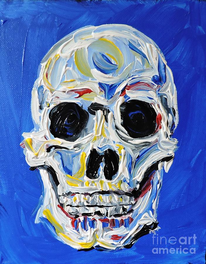 Skull Painting - A Blue Happy Skull by Pedro Flores