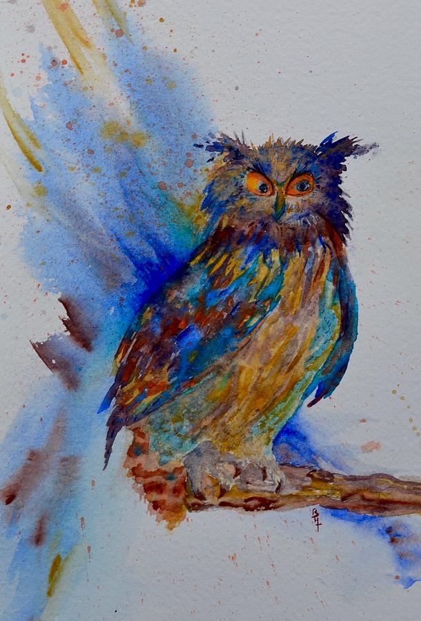 A Blue Mood Owl cropped Painting by Beverley Harper Tinsley