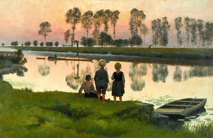 Emile Claus Painting - A  boat passing by Emile Claus